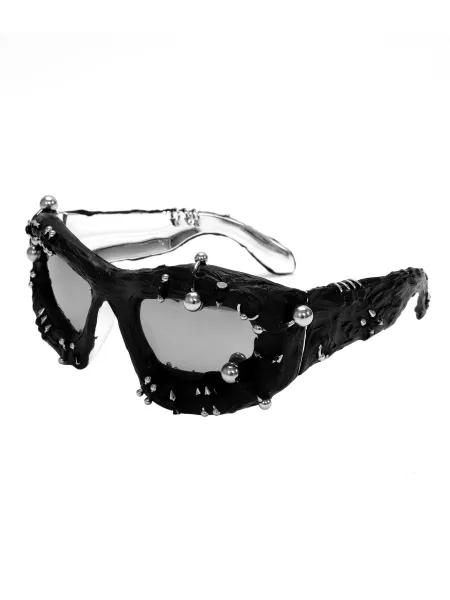 Design Sculptural Studded Black Sunglasses Eyewear - 1