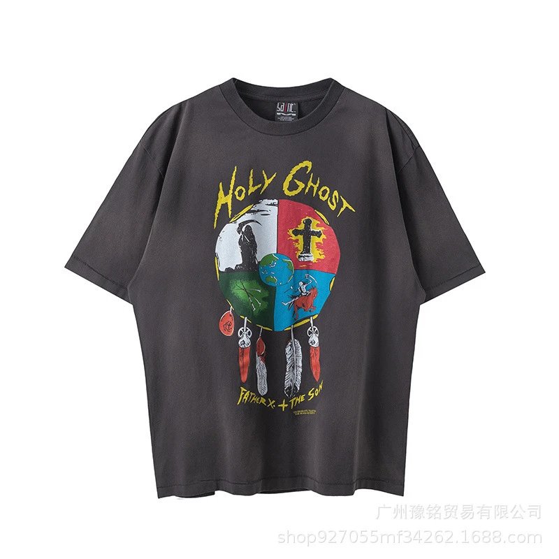 Design Saint Graphic Print Oversized T-Shirt Charcoal - 35