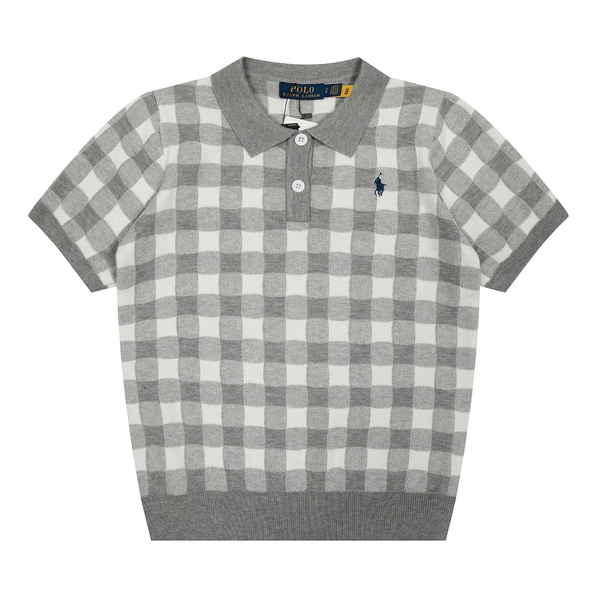 Polo Ralph Lauren Gingham Knit Short-Sleeve Sweater Light Blue - 13