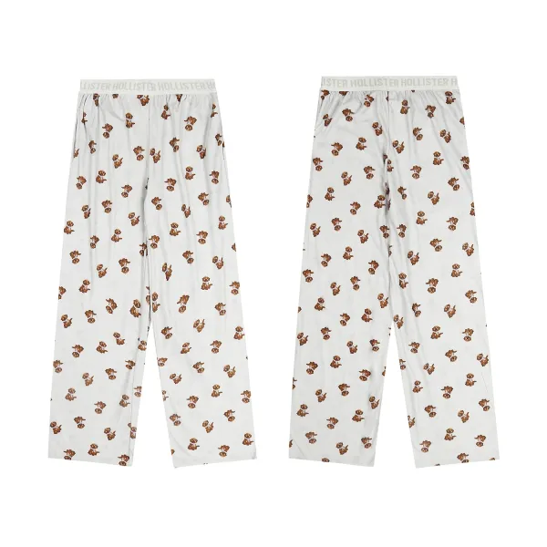 Design Floral Print Wide-Leg Pajama Pants White Sleepwear - 61