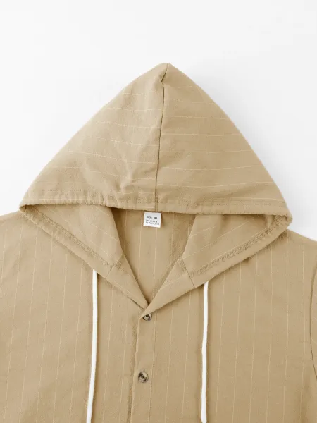 Design Pinstripe Hooded Button-Up Shirt White - 28