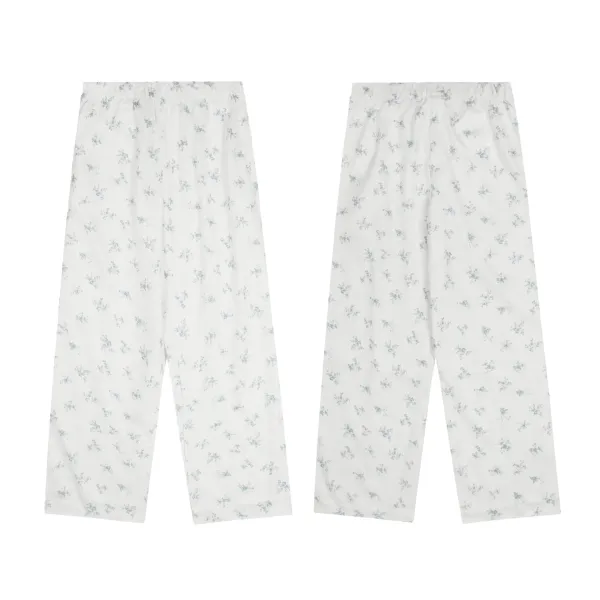 Design Floral Print Wide-Leg Pajama Pants White Sleepwear - 81