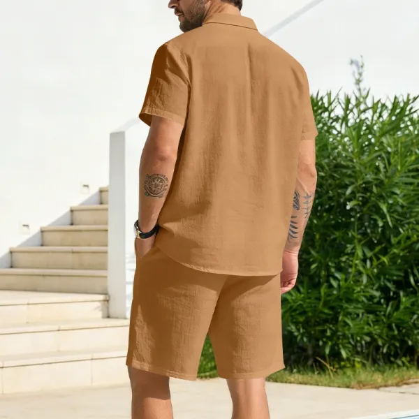 Design Olive Green Button-Front Shirt and Drawstring Shorts Set - 34