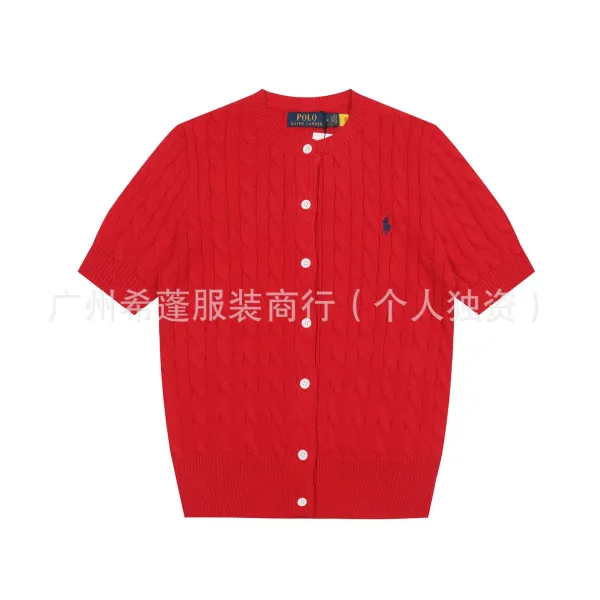Polo Ralph Lauren Cable Knit Short Sleeve Cardigan Red - 1