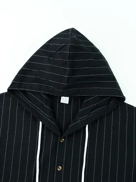 Design Pinstripe Hooded Button-Up Shirt White - 33