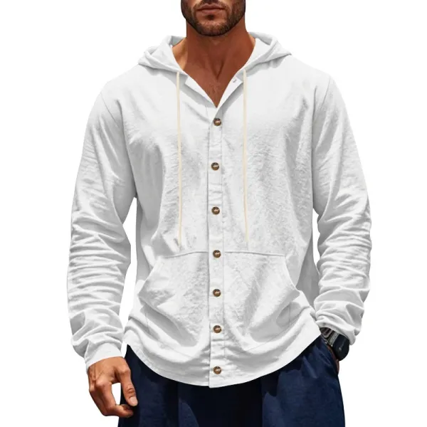 Design Button-Up Hooded Shirt White Hoodie - 1