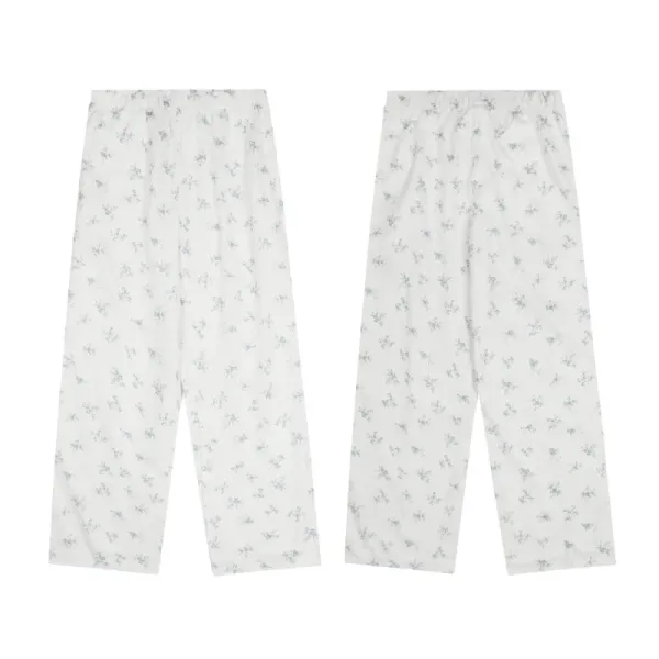 Design Floral Print Wide-Leg Pajama Pants White Sleepwear - 1