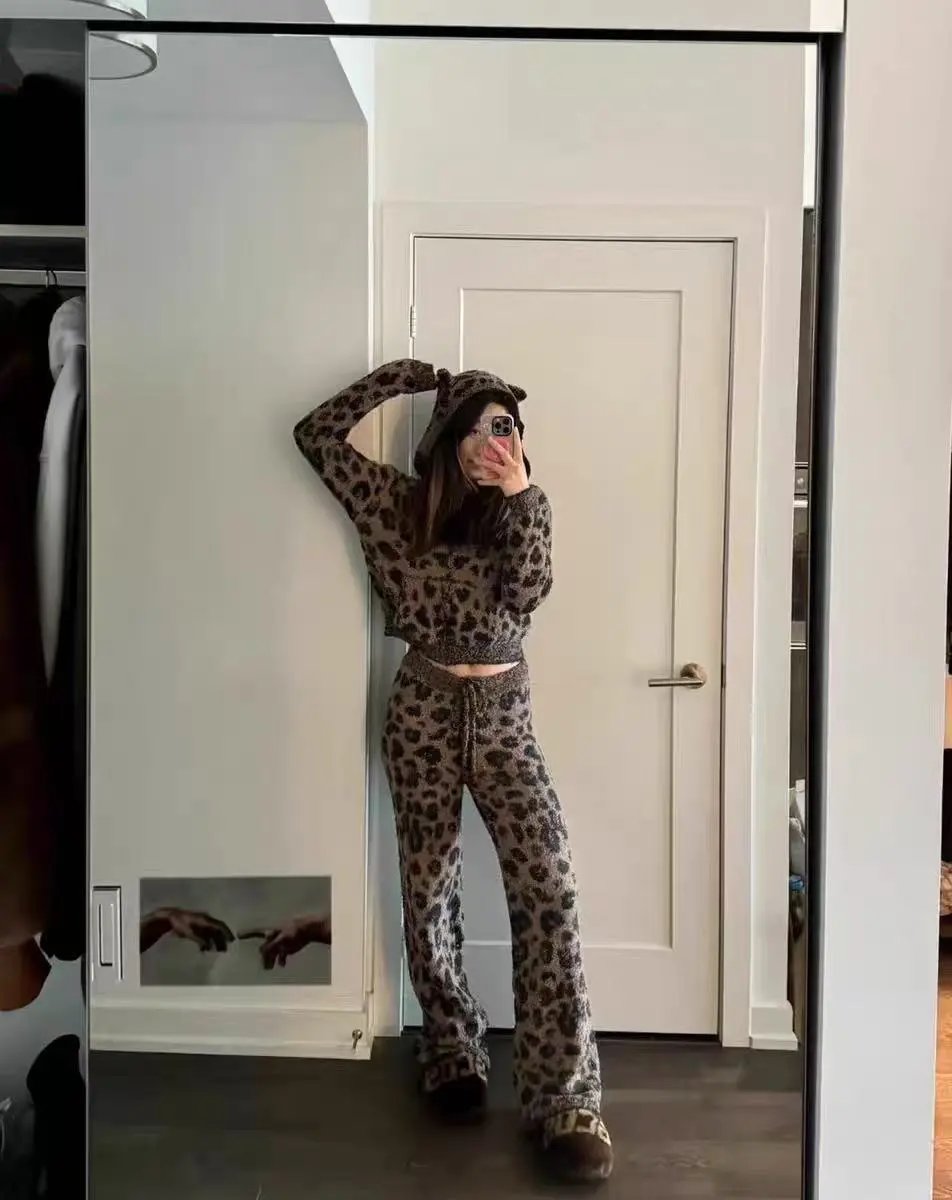 Design Leopard Print Wide-Leg Knit Pants - 13
