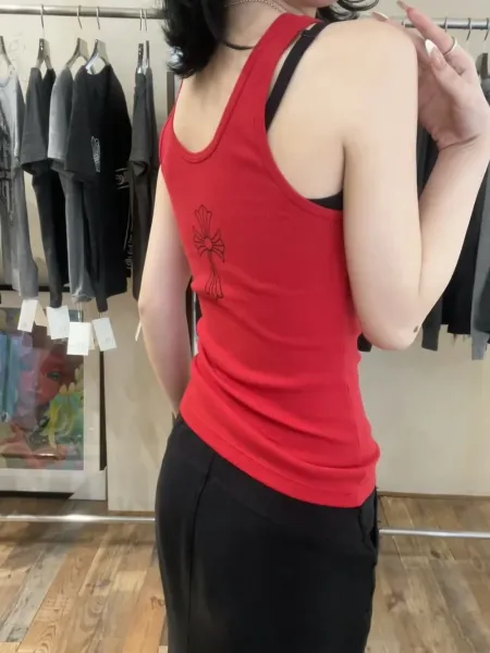 Chrome Hearts Cross Print Layered Tank Top Gray / Red Vest Top - 14