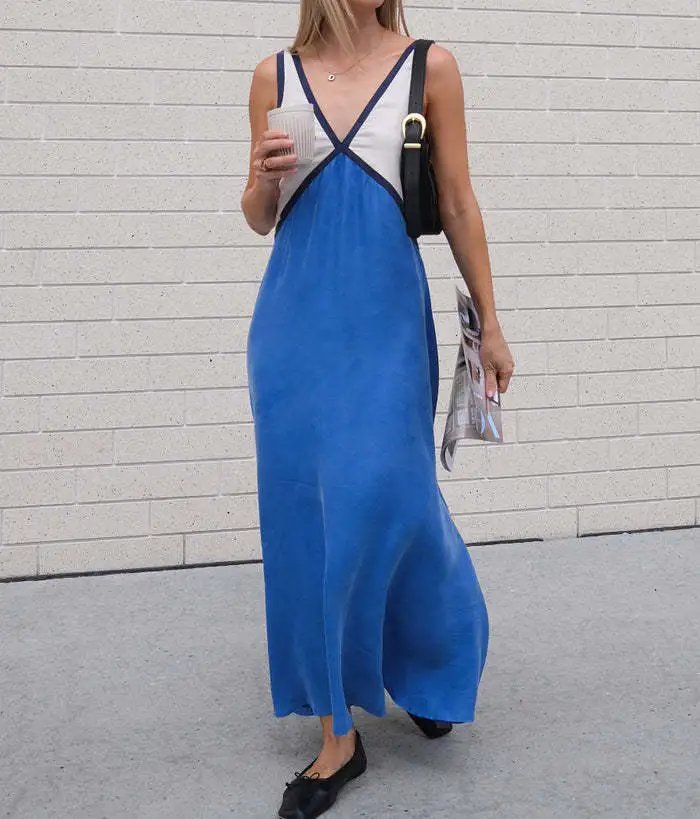 Design Color-Block V-Neck Maxi Dress Green - 8