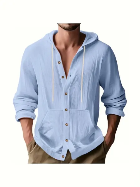 Design Button-Up Hooded Cardigan Beige Shirt - 28