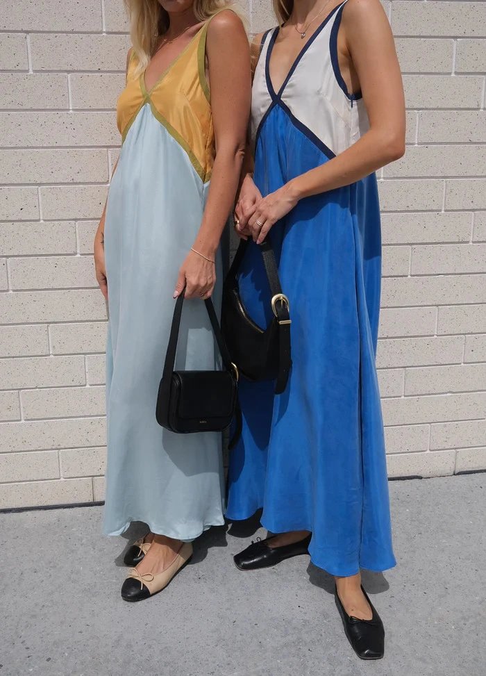 Design Color-Block V-Neck Maxi Dress Green - 4