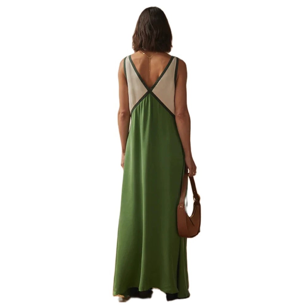 Design Color-Block V-Neck Maxi Dress Green - 12