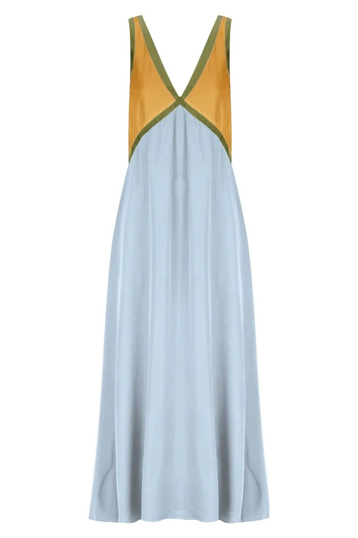 Design Color-Block V-Neck Maxi Dress Green - 25
