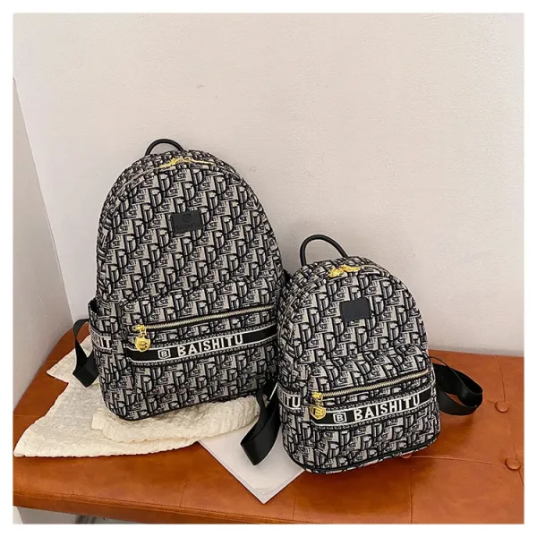 Design EAISHIU Monogram Print Mini Backpack Set Black / White Backpacks - 29