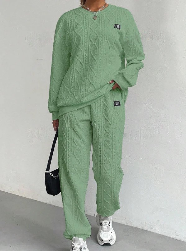 Design Cable Knit Sweater Set Beige Casual Set - 7