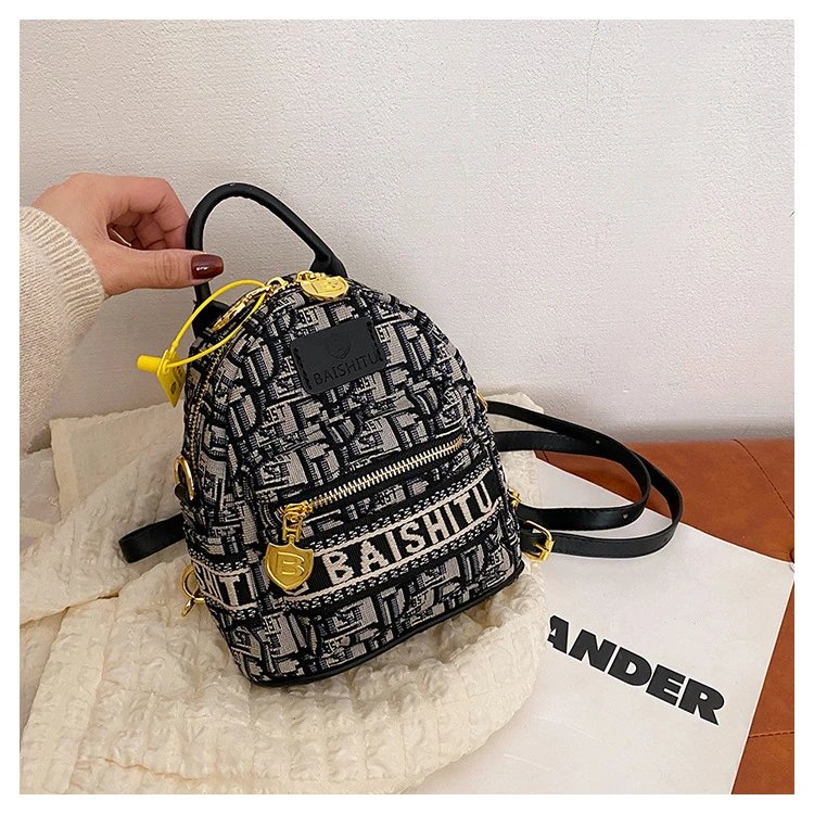 Design EAISHIU Monogram Print Mini Backpack Set Black / White Backpacks - 30