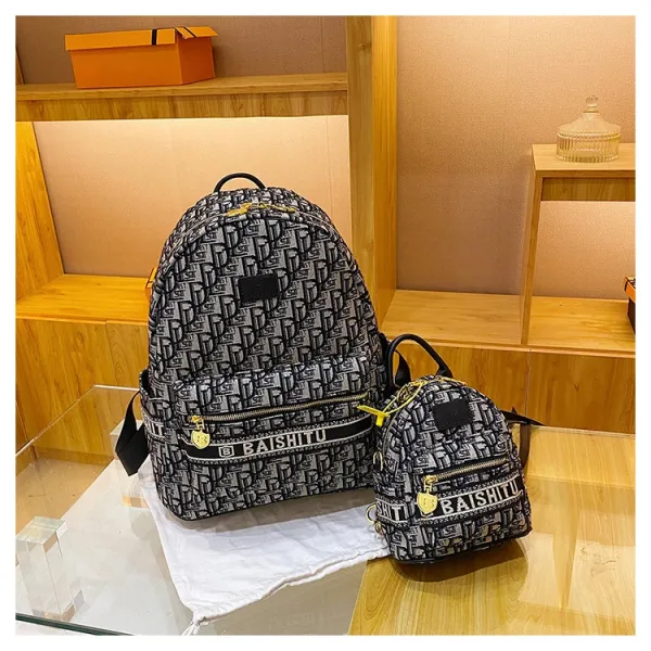 Design EAISHIU Monogram Print Mini Backpack Set Black / White Backpacks - 45