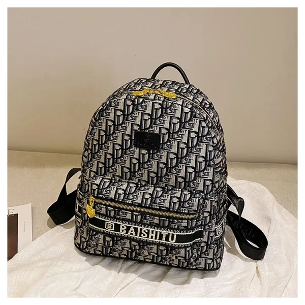 Design EAISHIU Monogram Print Mini Backpack Set Black / White Backpacks - 50