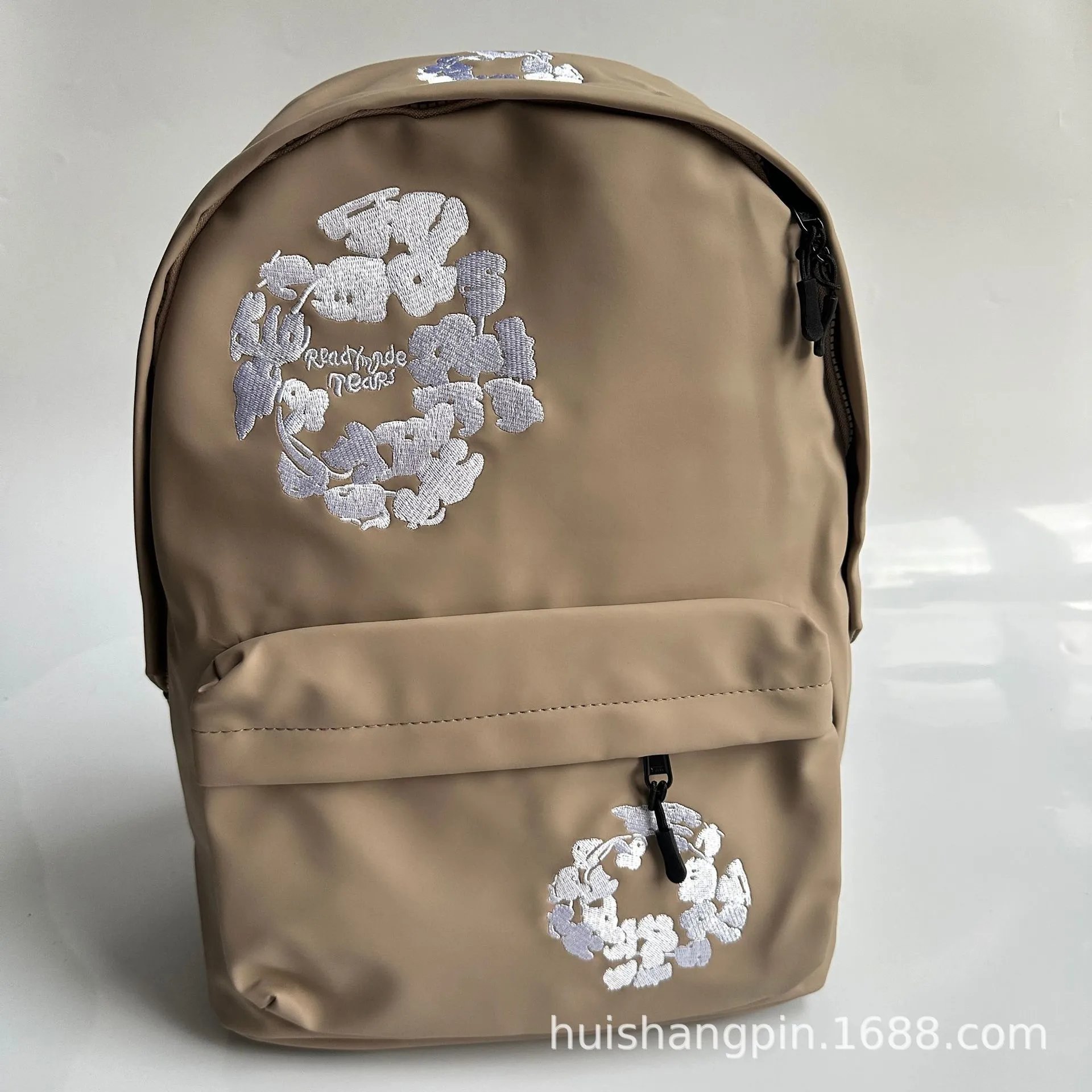Design ReadyMade Tears Floral Embroidered Satin Green Casual Backpack - 7