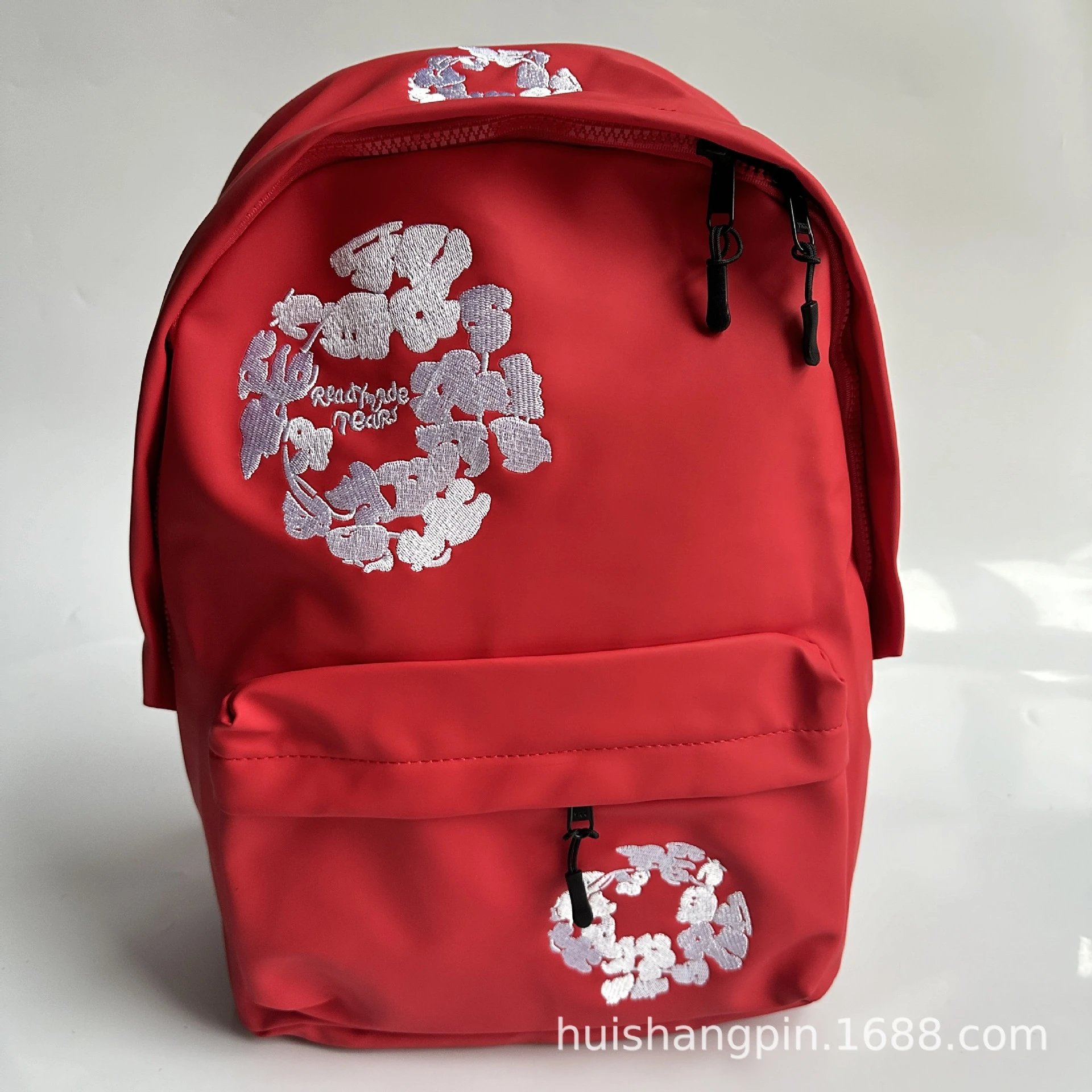 Design ReadyMade Tears Floral Embroidered Satin Green Casual Backpack - 4