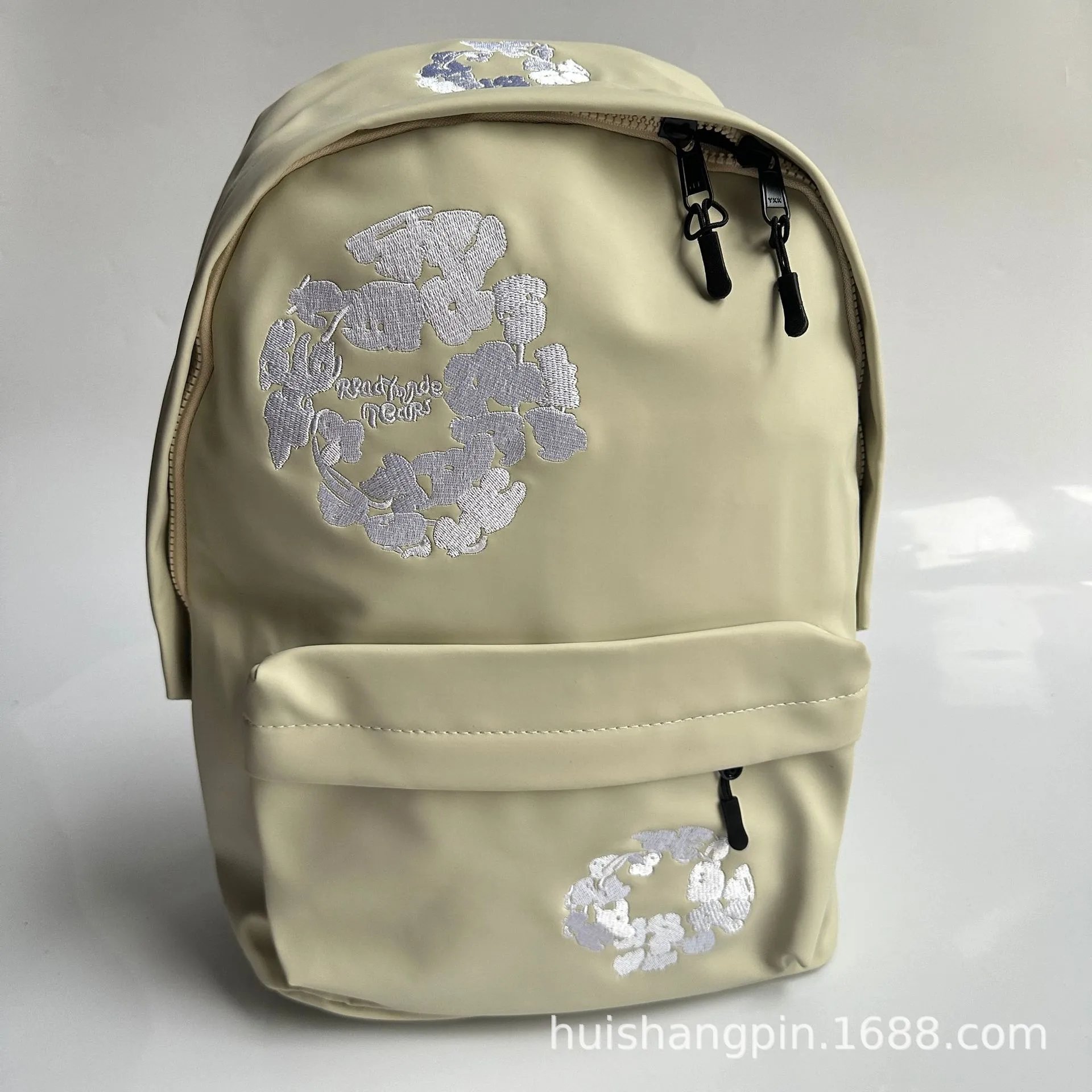 Design ReadyMade Tears Floral Embroidered Satin Green Casual Backpack - 5