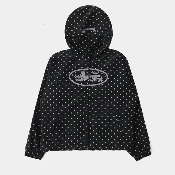 Design Polka Dot Hooded Windbreaker Black Outerwear.windbreaker - 1