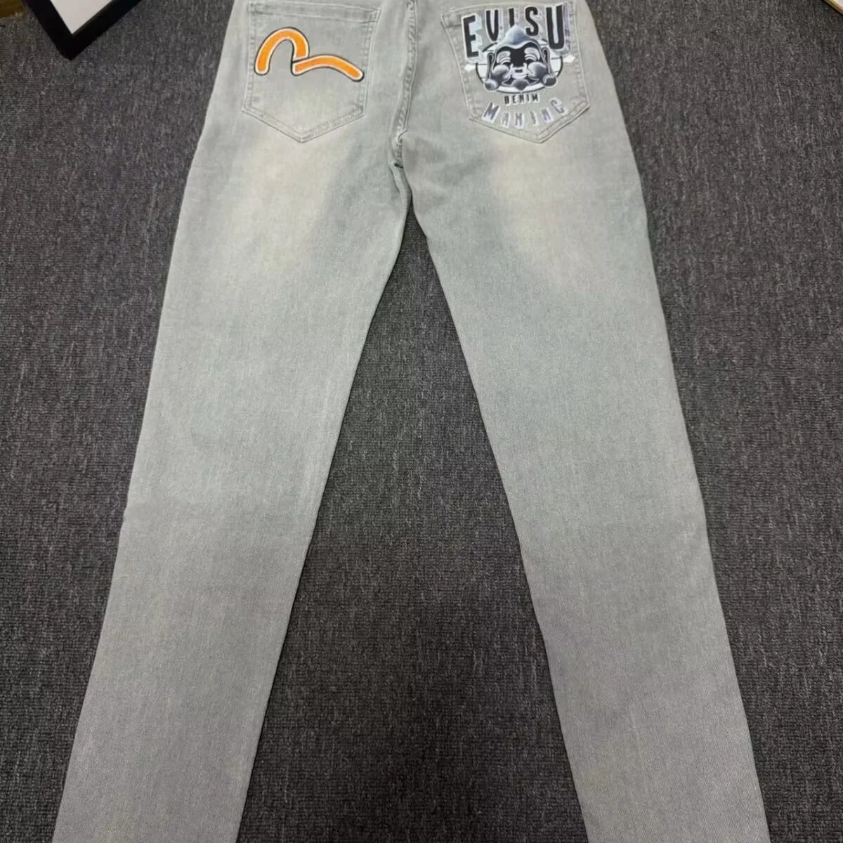 Evisu Fuji Logo Embroidered Black Denim Jeans - 4