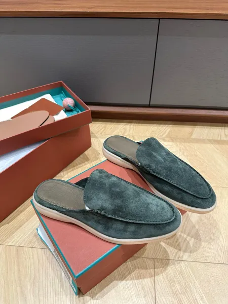 Design Black Suede Loafer Mules with White Sole Loafers - 3
