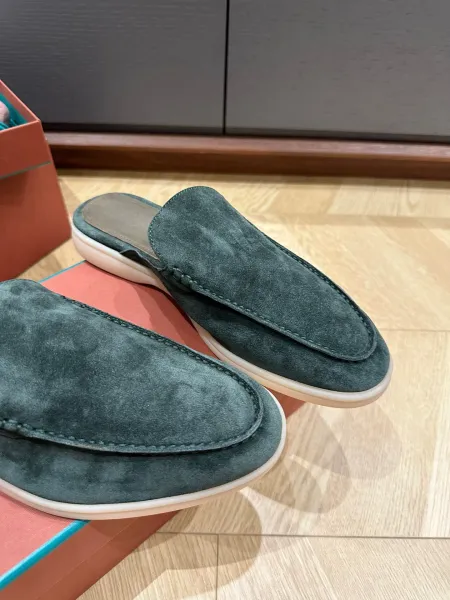 Design Black Suede Loafer Mules with White Sole Loafers - 4