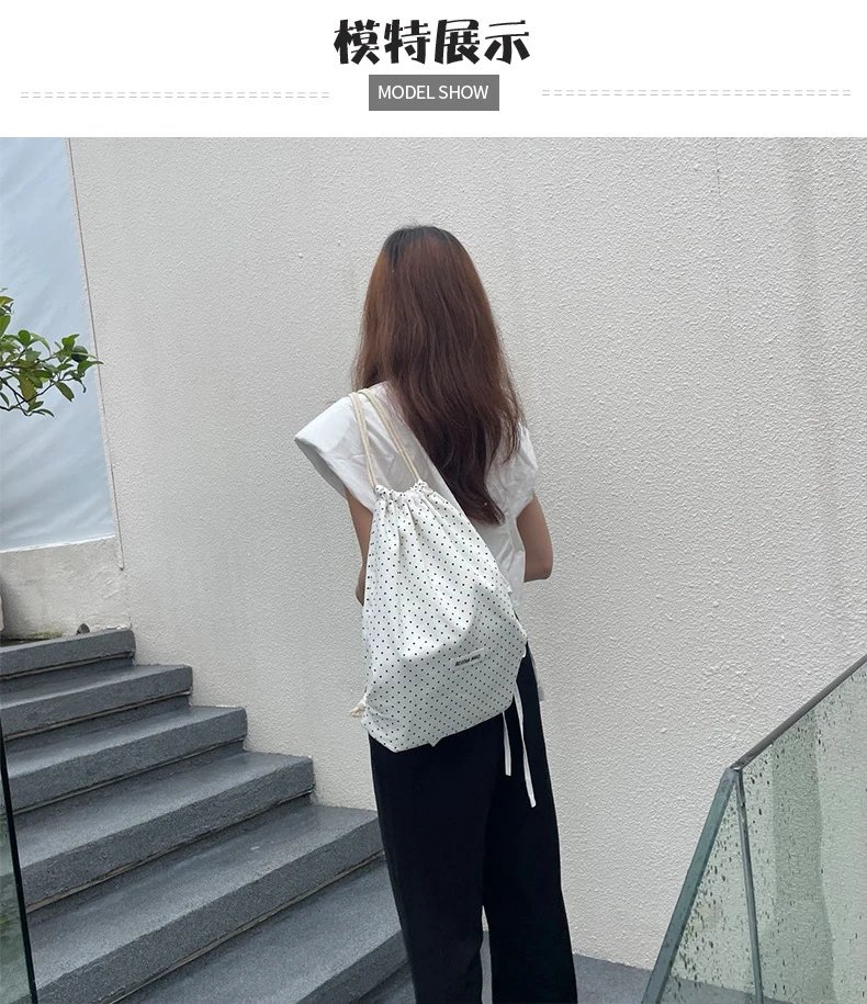 Design Beisha Niao Polka Dot Drawstring Bag Black Shoulder Bags - 5