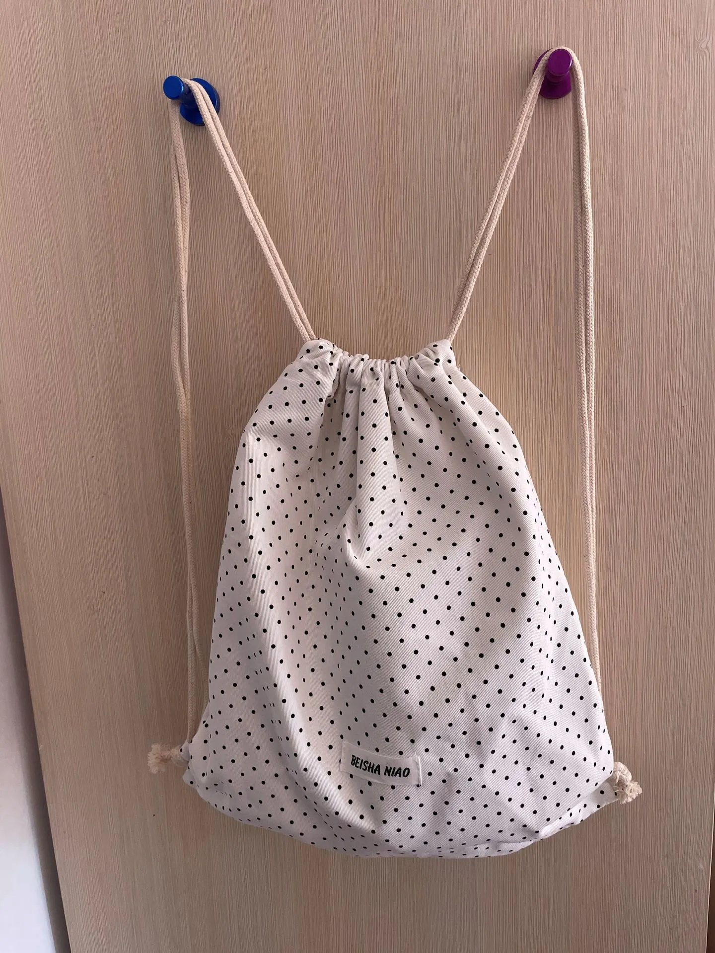 Design Beisha Niao Polka Dot Drawstring Bag Black Shoulder Bags - 17