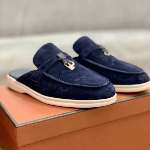 Hermès Oran Mule Navy Suede Loafers - 1