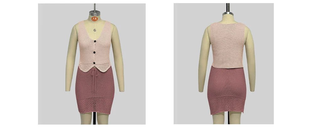 Design Crochet Knit Two-Piece Set Black - 17