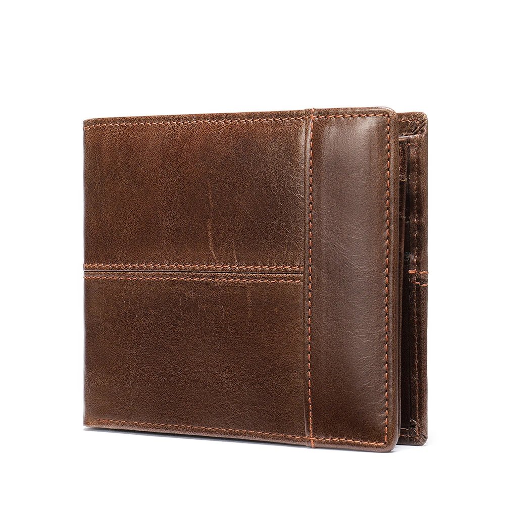 Design Classic Stitched Brown Leather Short Wallet