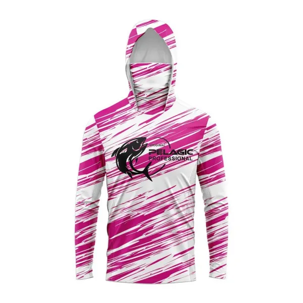Design Pelagic Professional Hooded Performance Shirt Pink White Hoodie - 1