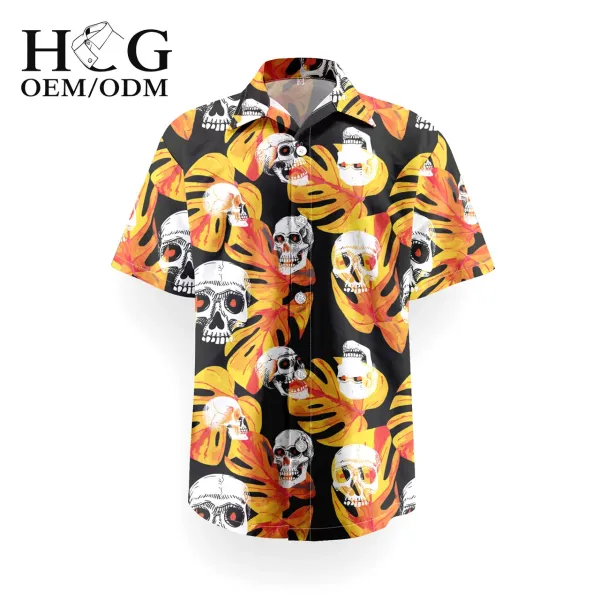 Design H&G Skull & Monstera Print Hawaiian Shirt Black Shirt - 1