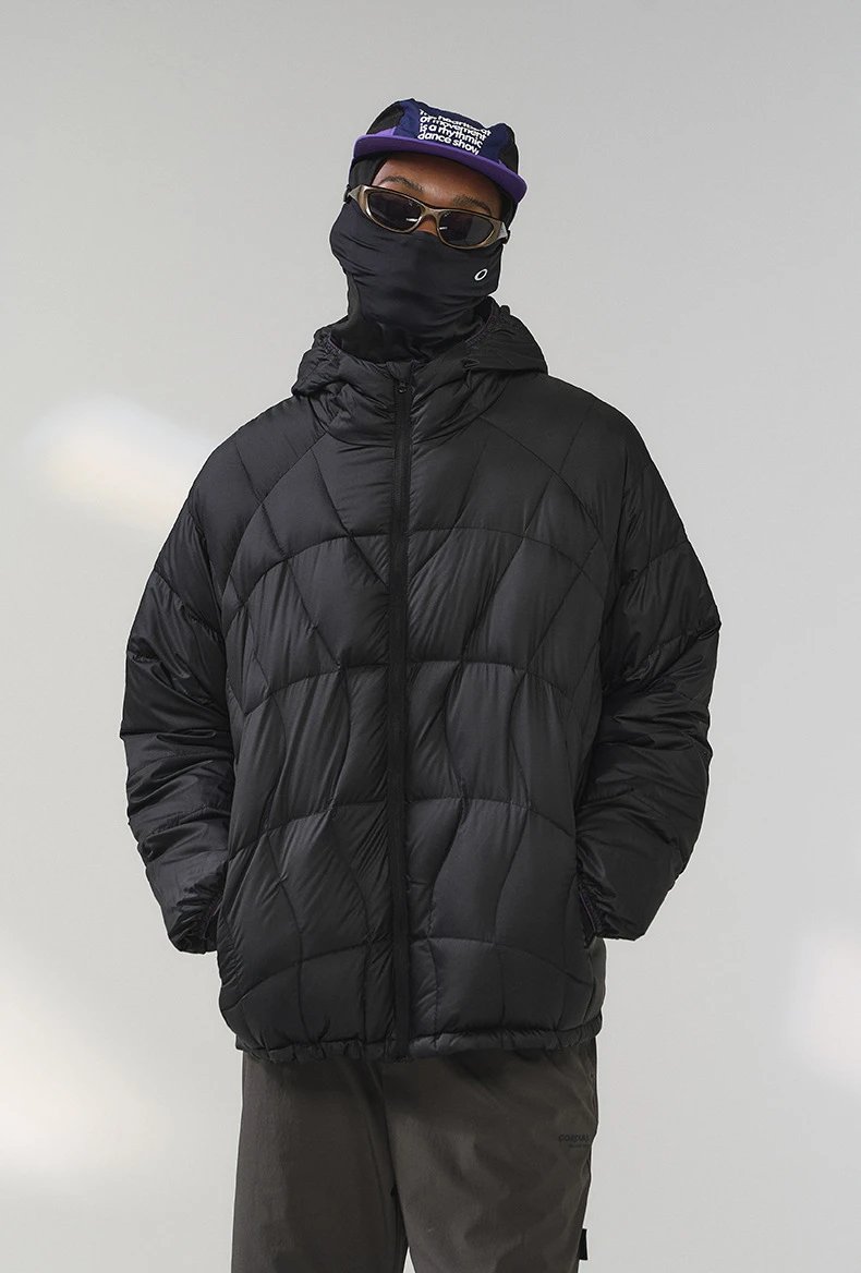Design Quilted Hooded Puffer Jacket Black Down Jacket - 36