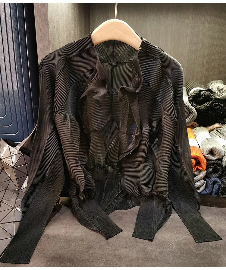 Issey Miyake Pleated Blouse Beige Shirt - 14