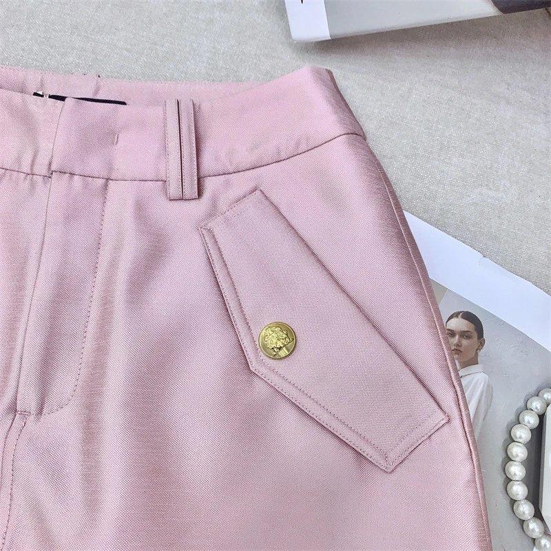 Design Pink Satin Utility Jacket with Drawstring Waist Outerwear.jacket - 17