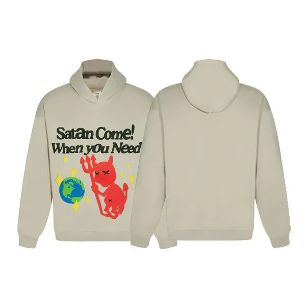 Design Satan Come! When You Need Hoodie Beige - 1