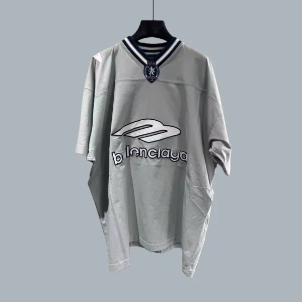 Balenciaga Logo V-Neck Oversized Jersey Gray - 1