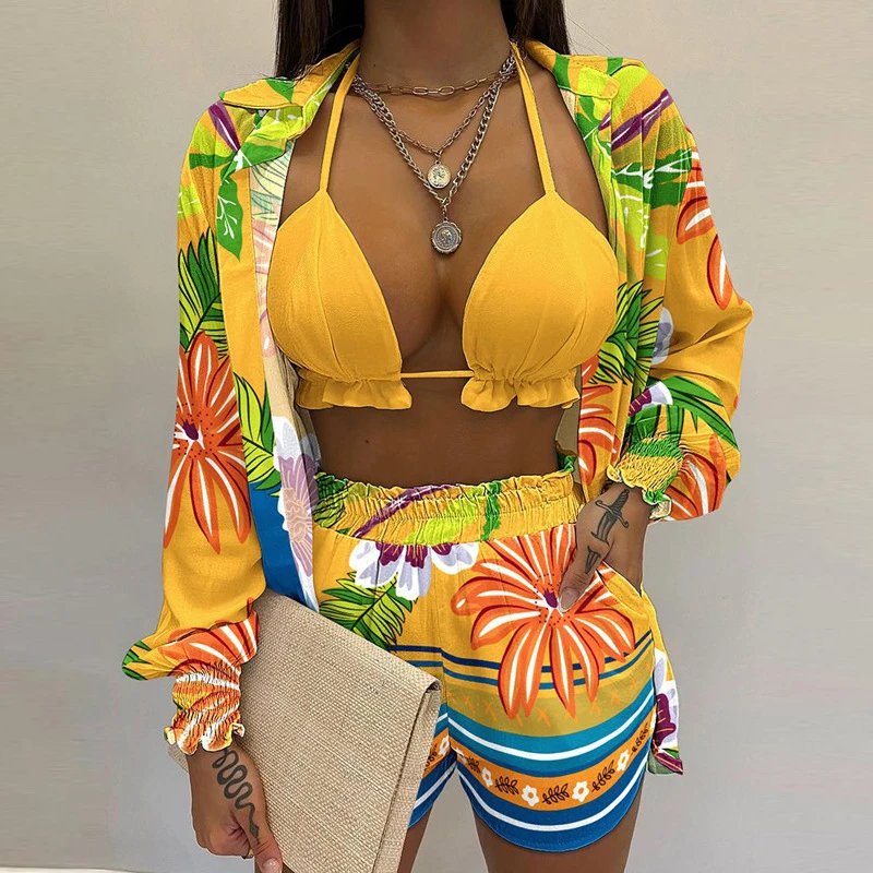 Design Gradient Ombre Tie-Dye Two-Piece Set with Ruffled Crop Top and Shorts - 7