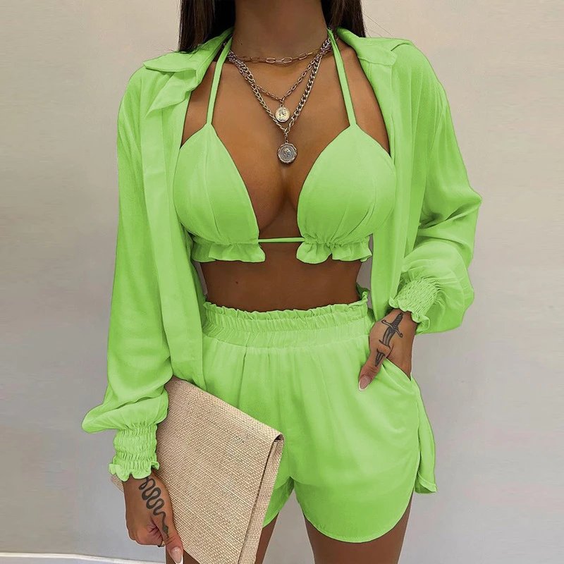 Design Gradient Ombre Tie-Dye Two-Piece Set with Ruffled Crop Top and Shorts - 10