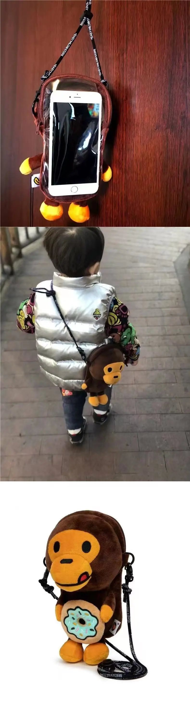 A Bathing Ape Baby Milo Donut Plush Crossbody Bag Brown - 24