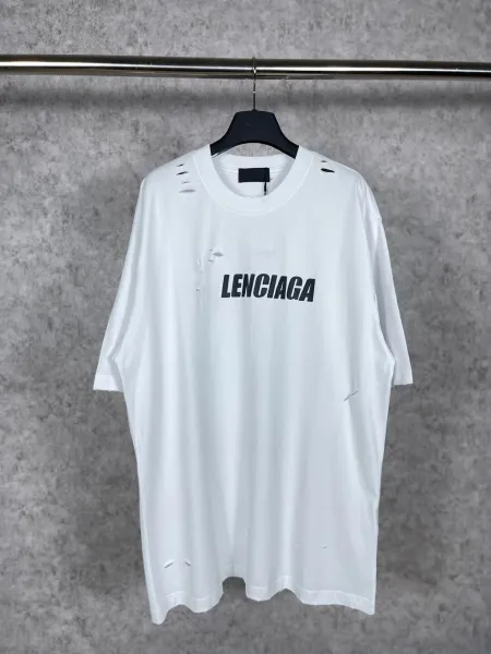 Balenciaga Lenciaga Distressed Oversized T-Shirt White - 1