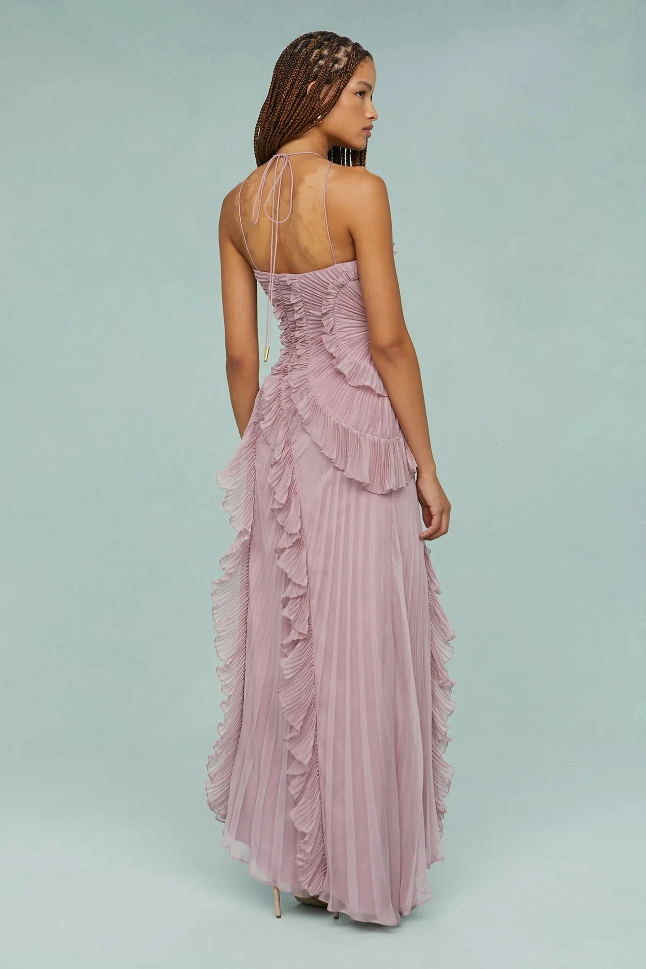Design Pleated Asymmetrical Halter Dress Pink - 43
