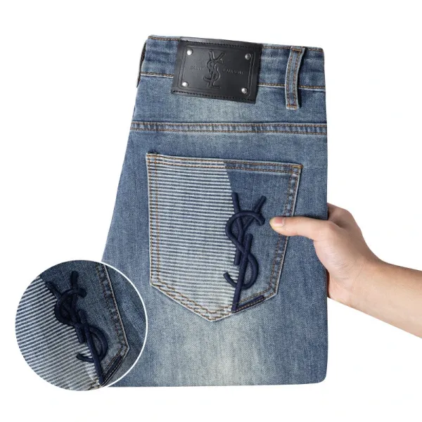 Saint Laurent Monogram Patchwork Denim Jeans Blue - 1
