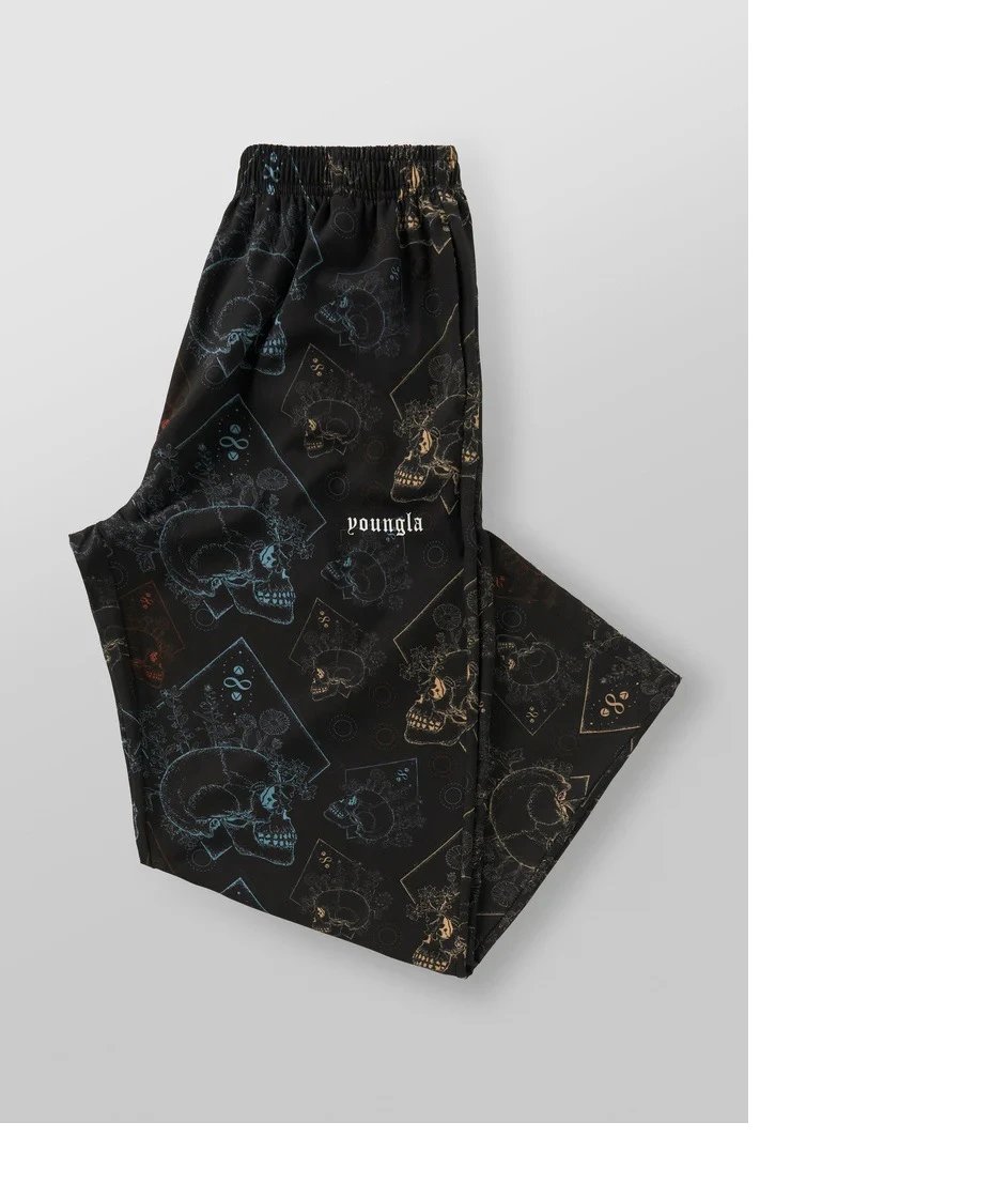 Design Youngla Skull Print Elastic Waist Pants Black Pants - 11