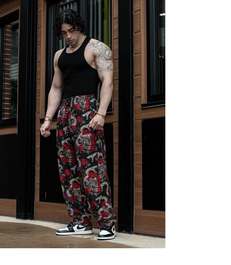 Design Youngla Skull Print Elastic Waist Pants Black Pants - 6